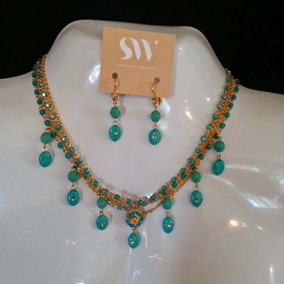 Seasonal Whispers Teal/Goldtone Necklace Set - Picture 2 of 8